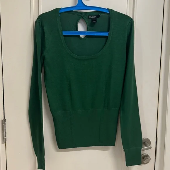 Mango sweater / jersey with stretch, U-neck and long sleeves in green! Size UK L - Picture 1 of 13
